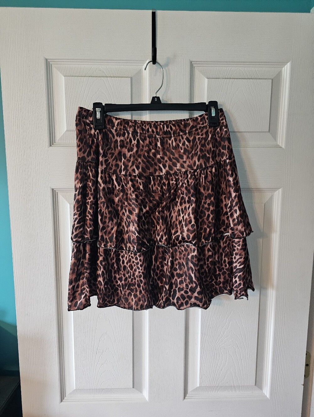 Leopard Print Tiered Mini Skirt - Brown Size Large